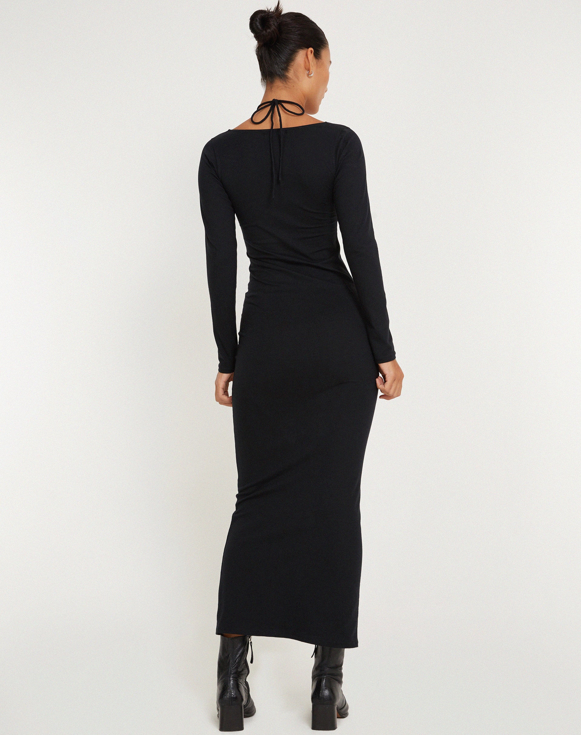 Delani Long Sleeve Midi Dress in Black - Image 4