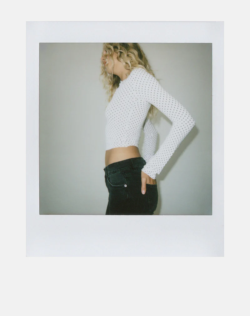 Delano Top in White with Micro Polka Black Print - Image 6