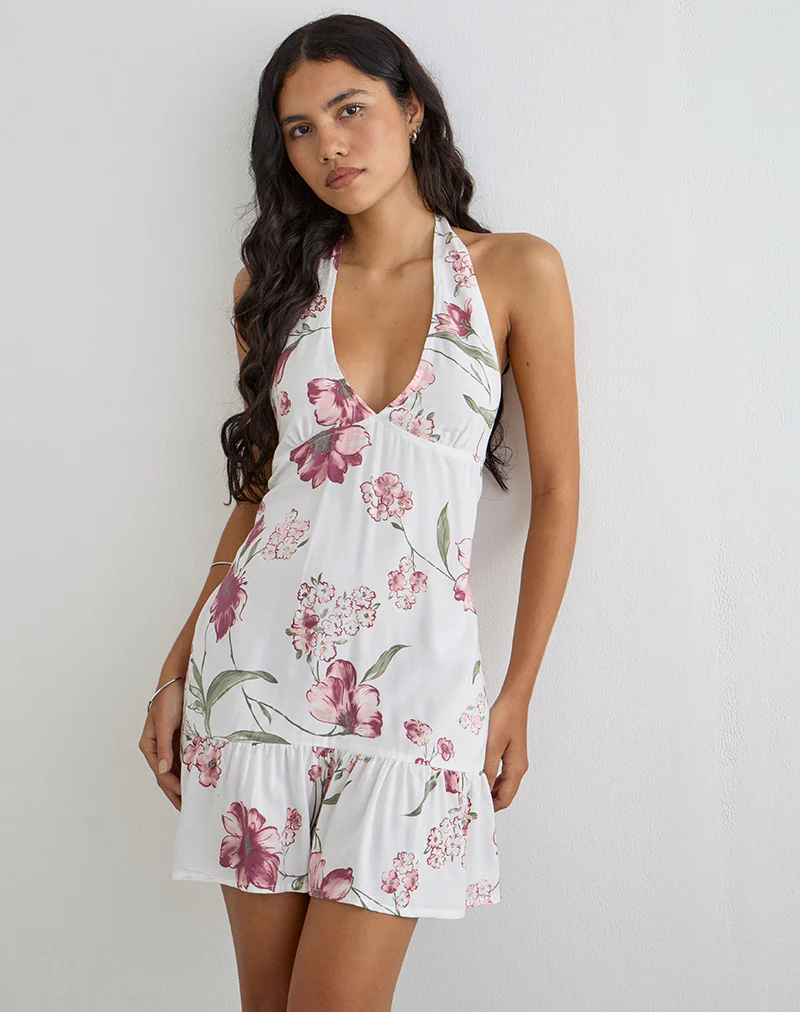 Deliana Mini Dress in Femme Floral White - Image 2