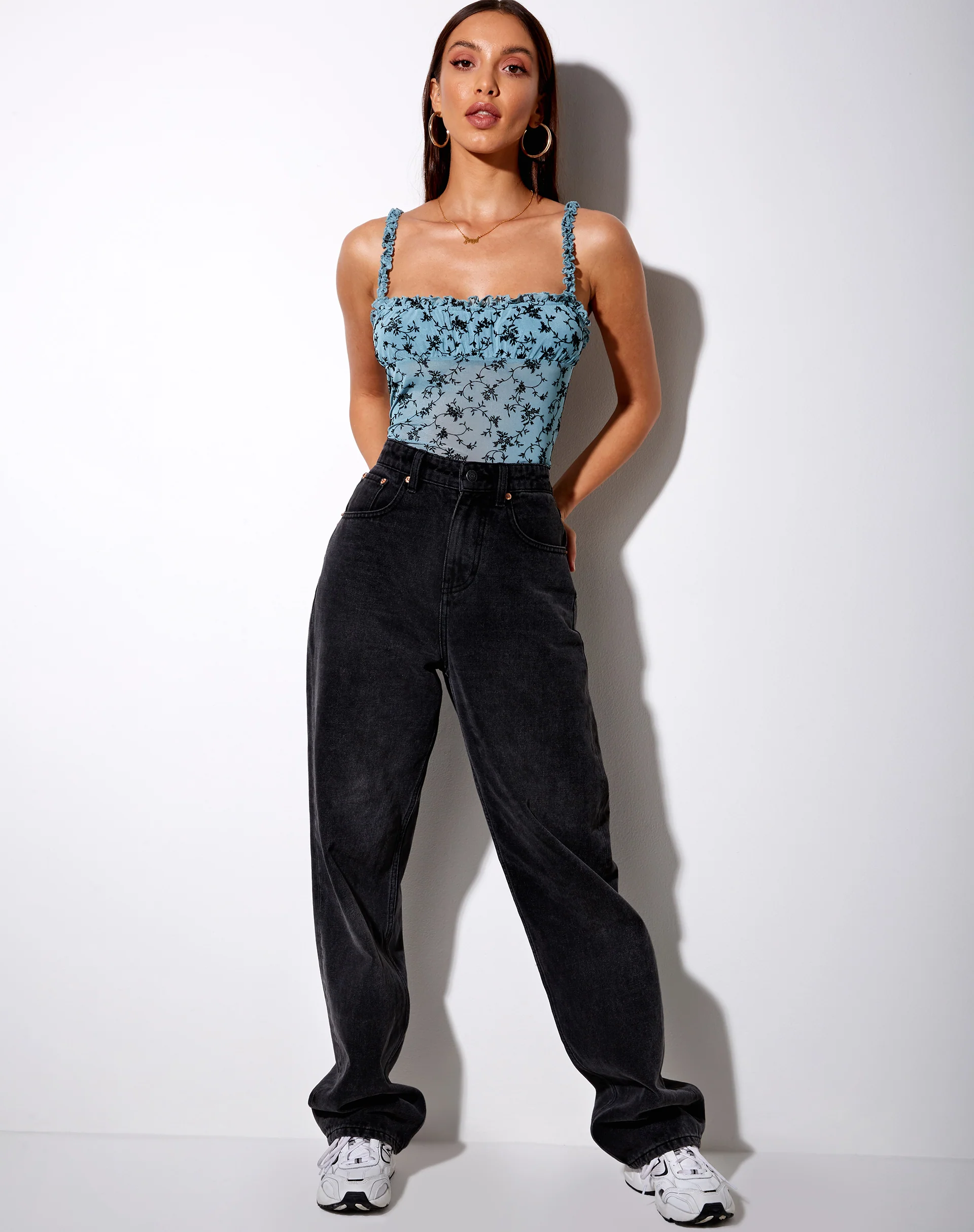 Delora Cami Top in Love Bloom Grey and Blue Flock - Image 3