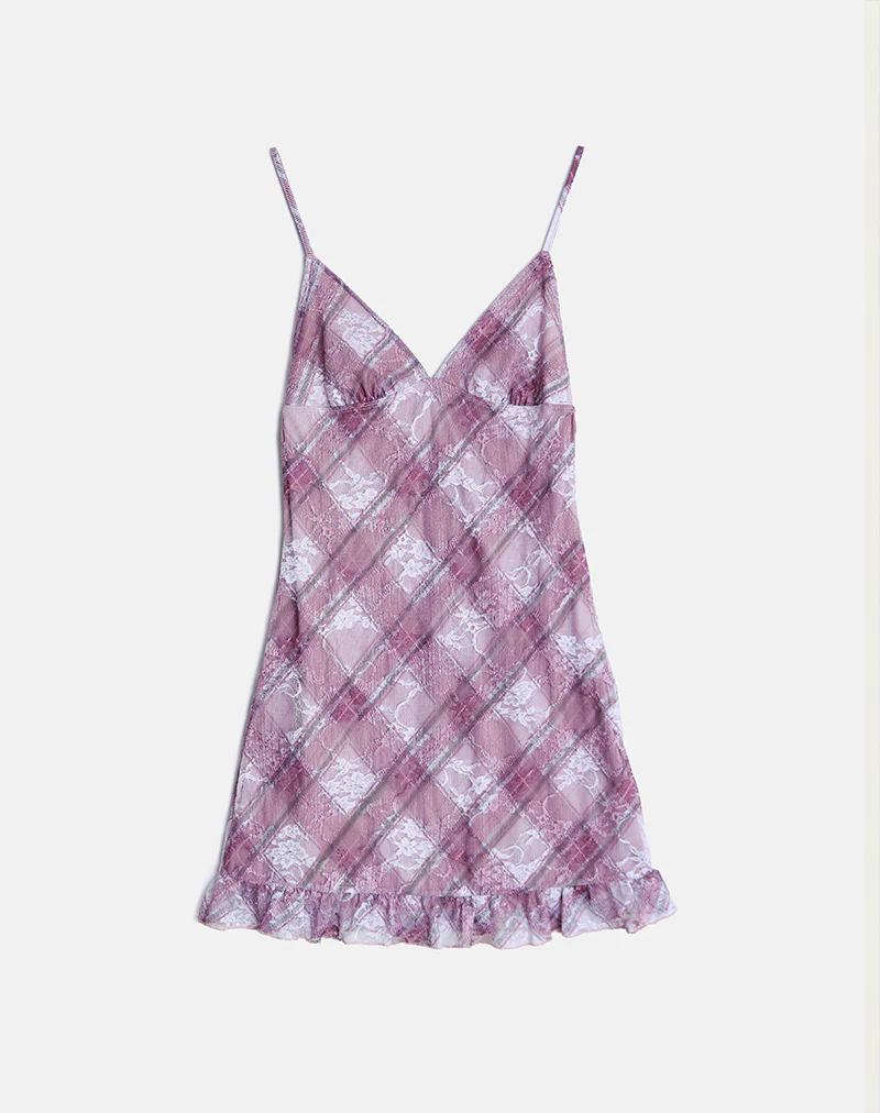 Delos Ruffle Mini Dress in Country Check - Image 4