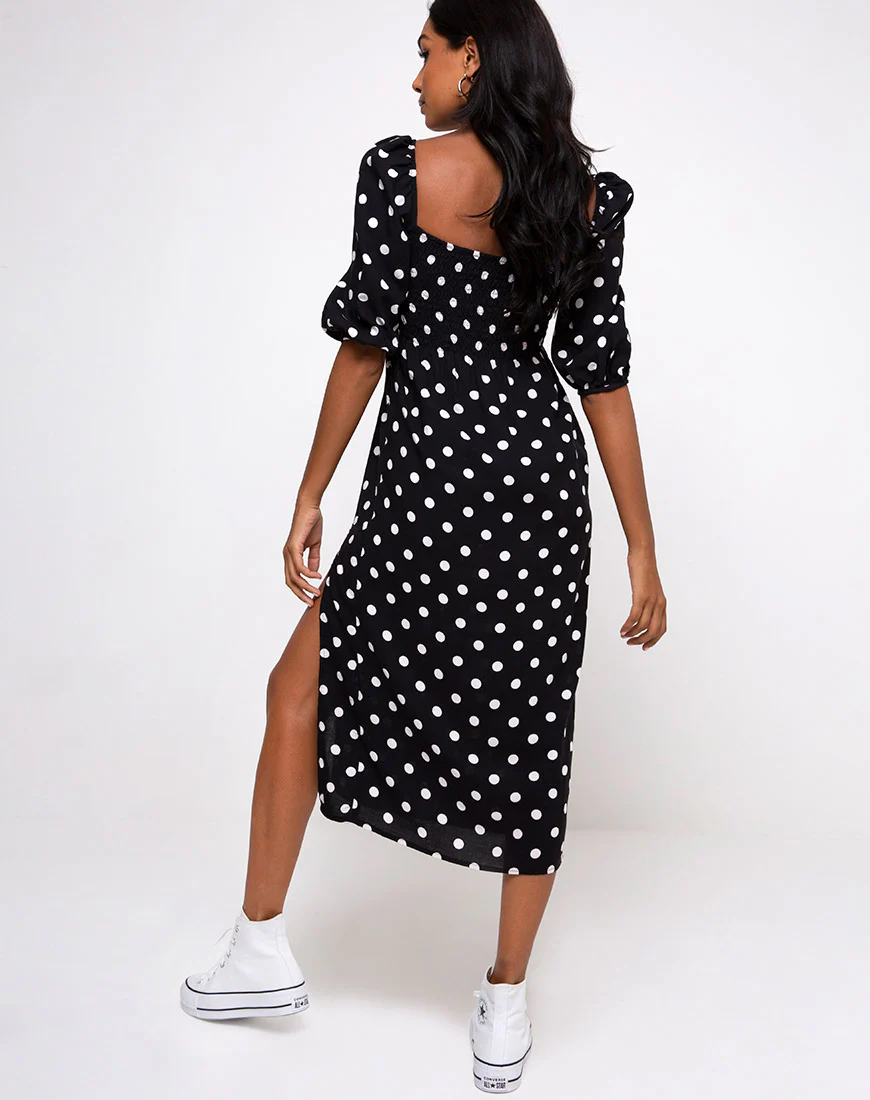 Deloya Midi Dress in 80's Polka Black - Image 2