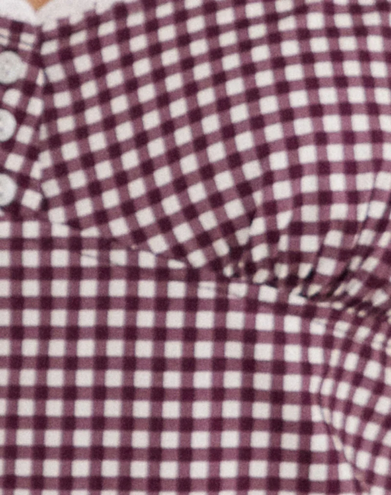Delphine Mini Cami Dress in Mini Gingham Wine with White Lace - Image 6