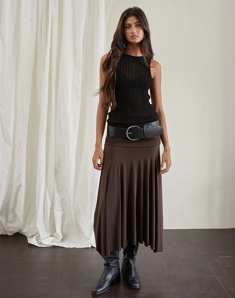 Delta Midi Skirt in Slinky Chocolate - Image 2