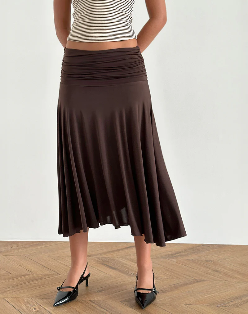 Delta Midi Skirt in Slinky Chocolate - Image 5