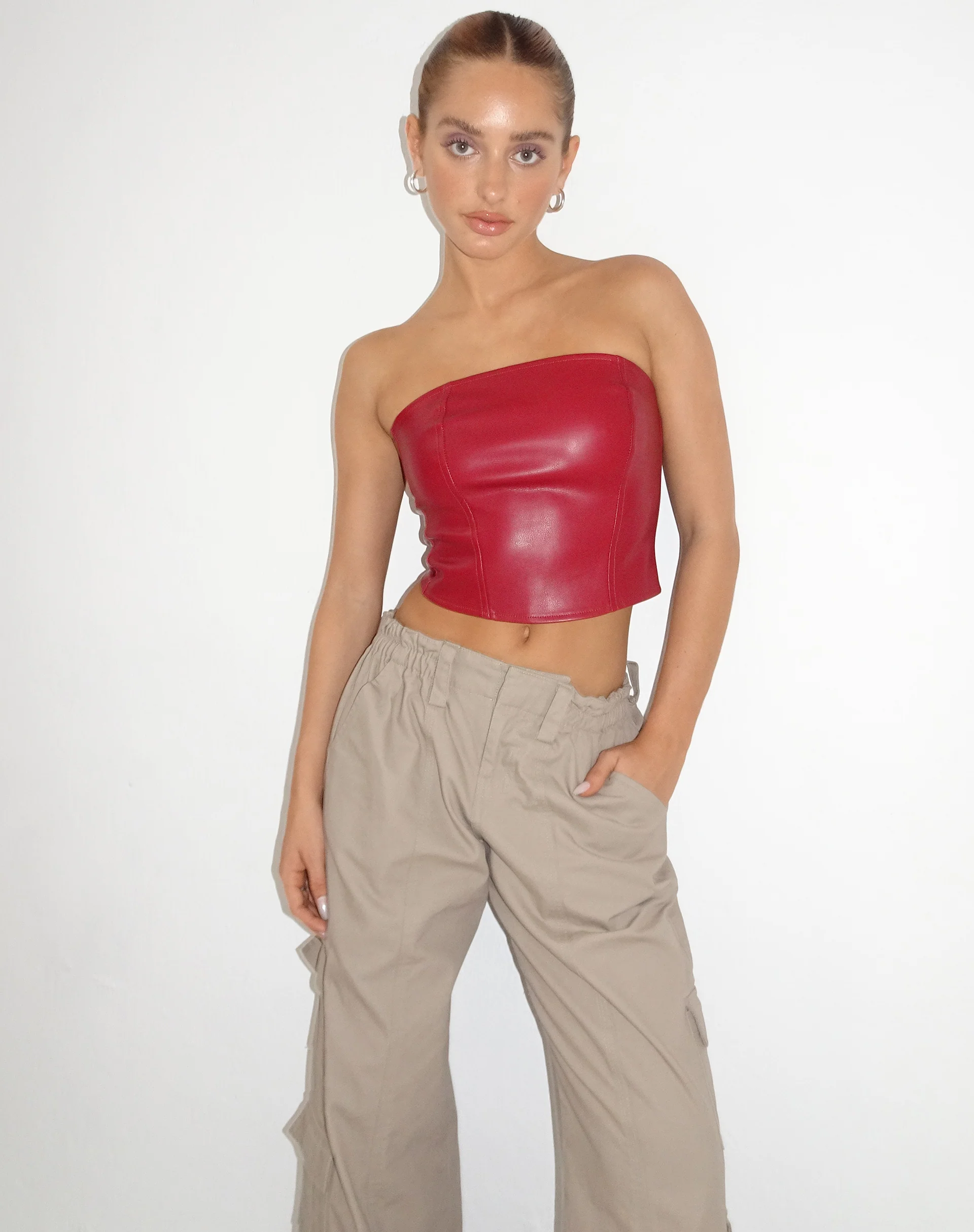 Dena Corset Top in PU Blood Red - Image 3
