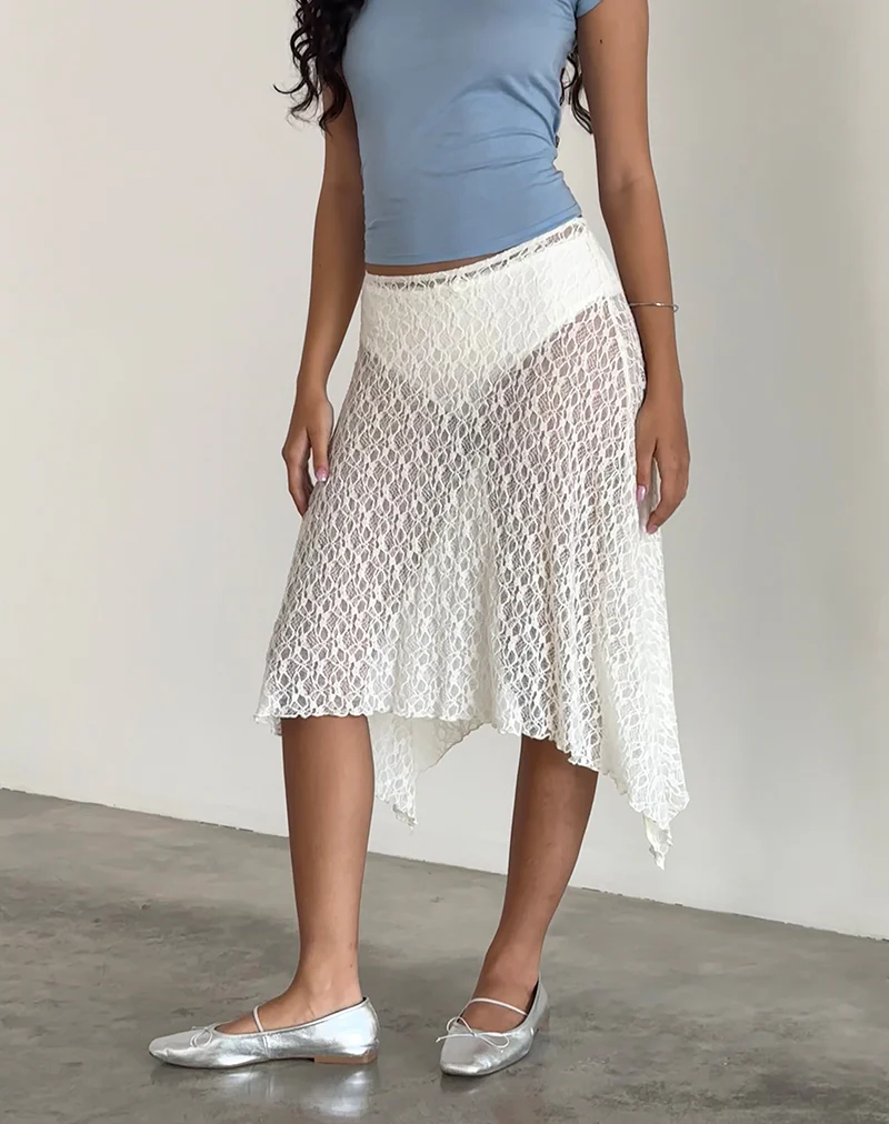 Dendro Midi Skirt in Lace Ivory - Image 3
