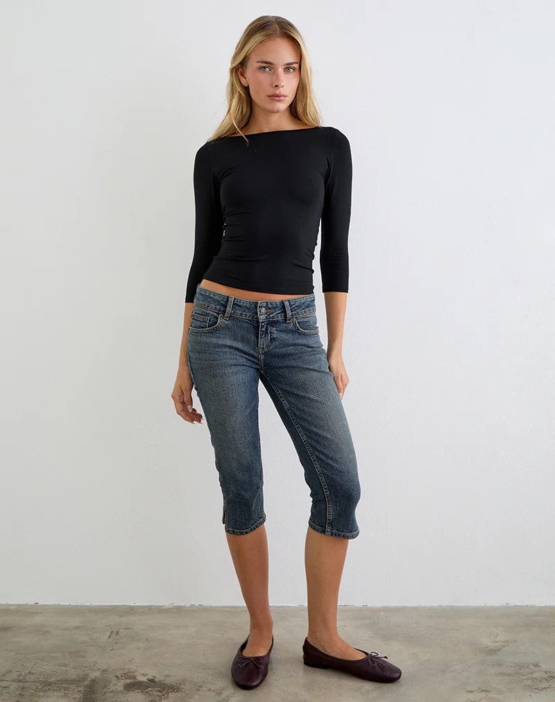 Denim Capri Jean in Dirty Green - Image 2