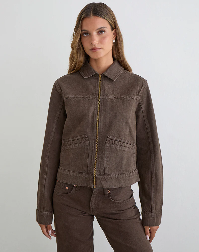 Denim Cinch Jacket in Brown - Image 5