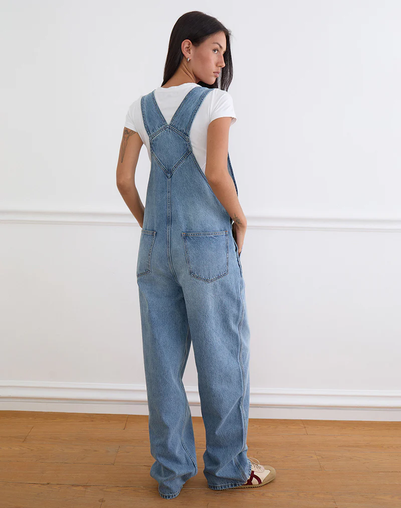 Denim Dungaree in Bright Blue Used - Image 5