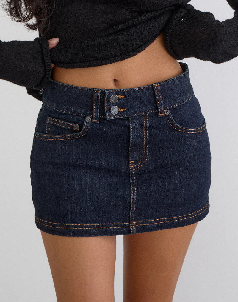 Low Rise Denim Mini Skirt in Indigo