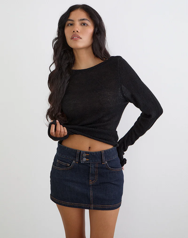 Low Rise Denim Mini Skirt in Indigo - Image 2