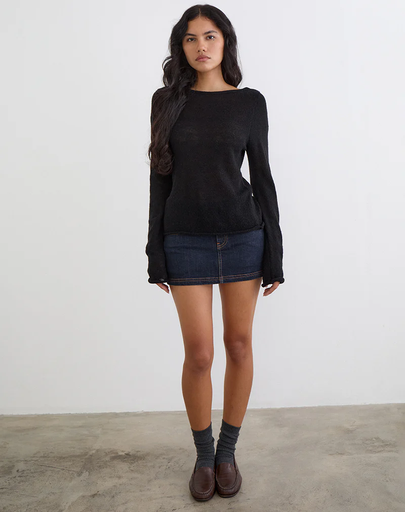Low Rise Denim Mini Skirt in Indigo - Image 3