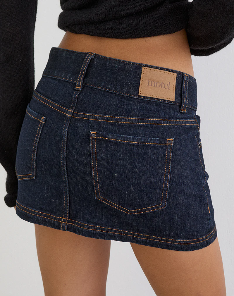 Low Rise Denim Mini Skirt in Indigo - Image 4