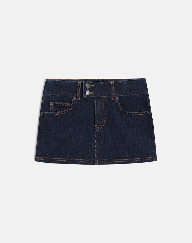 Low Rise Denim Mini Skirt in Indigo - Image 6
