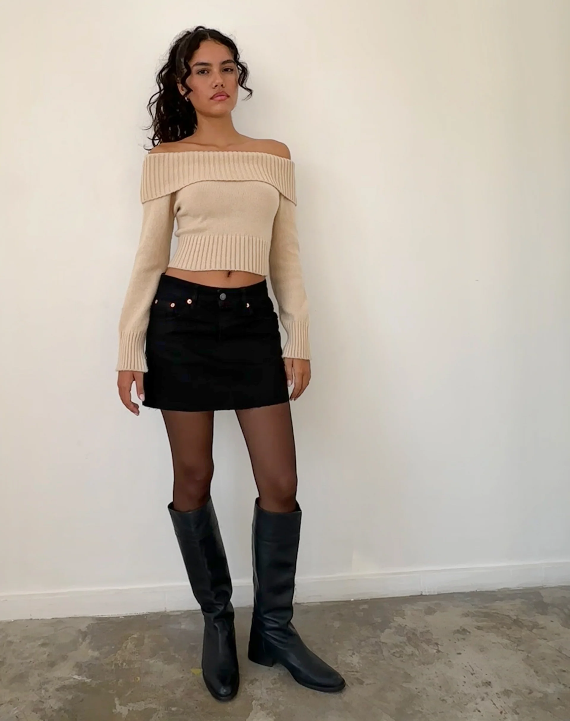 Denim Mini Skirt in Rinse Black - Image 2