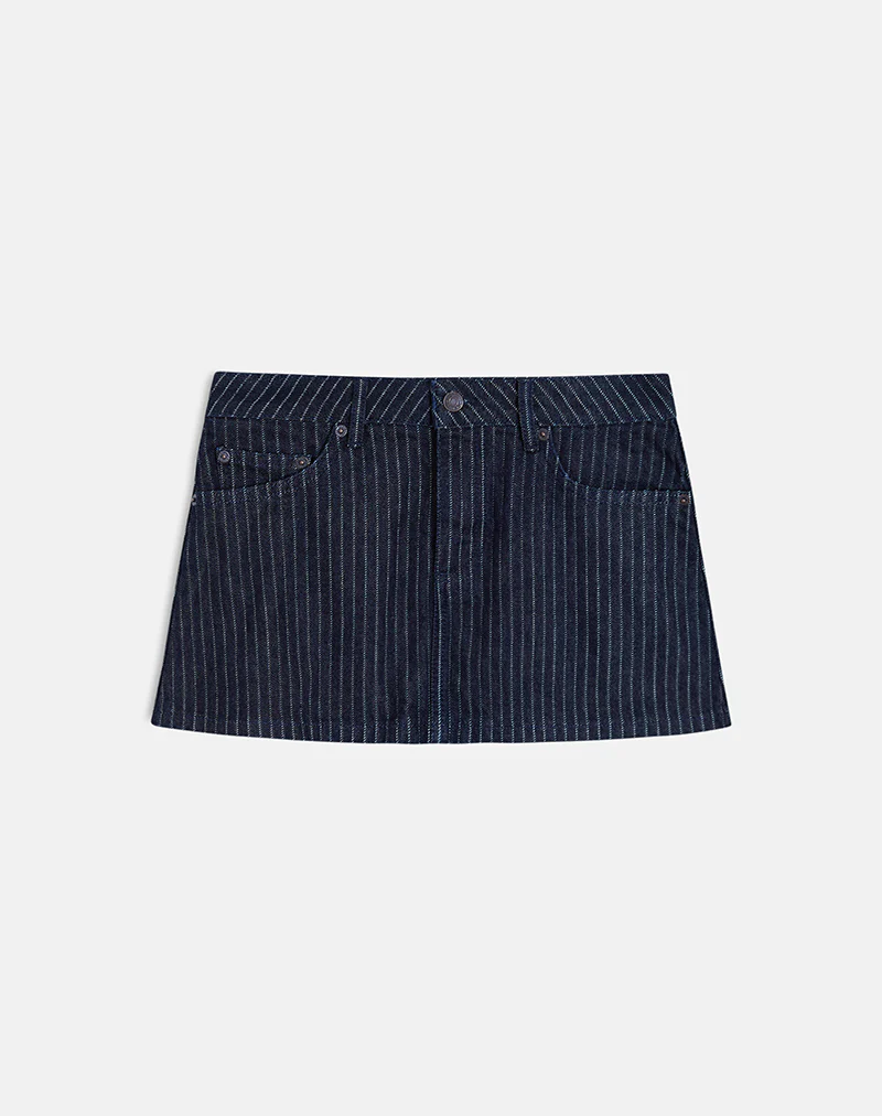 Denim Mini Skirt in Stripe Indigo - Image 5