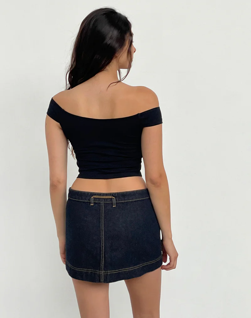Denim Mini Wrap Skirt in Indigo - Image 3