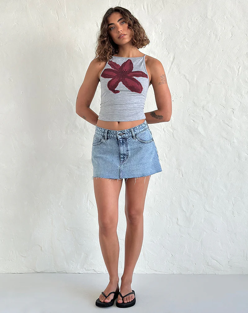 Raw Hem Denim Mini Skirt in Vintage Blue Wash - Image 5