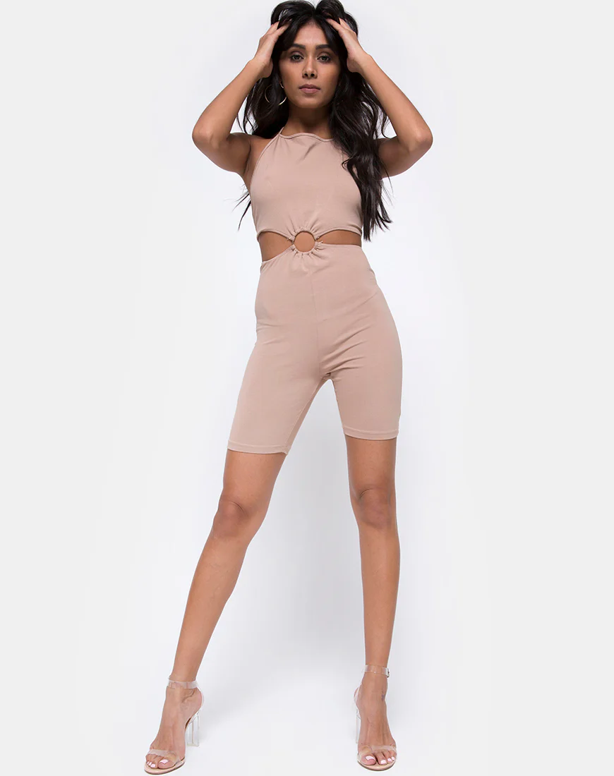 Dequa Cutout Unitard in Jersey Tan - Image 3