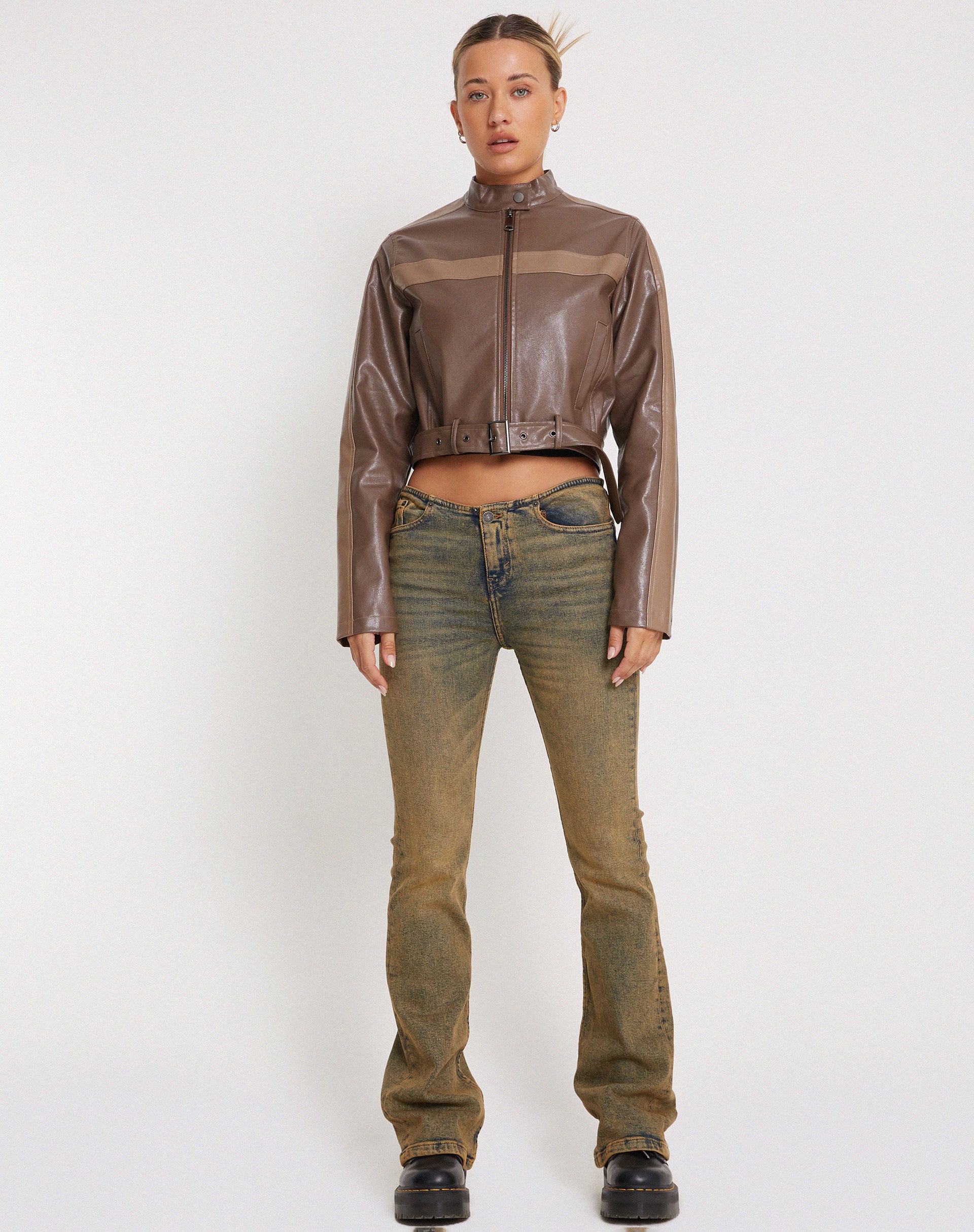 Derby Zip Up Jacket in PU Tonal Brown - Image 3