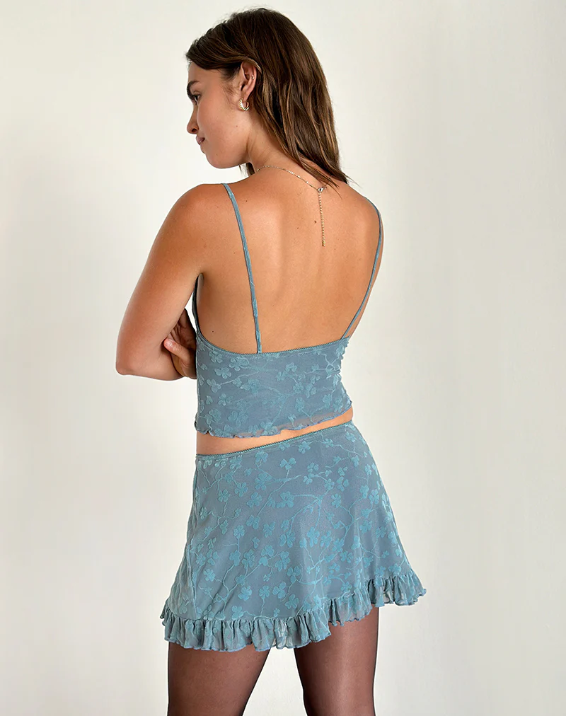 Deri Cami Top in Grunge Floral Blue Grey - Image 5