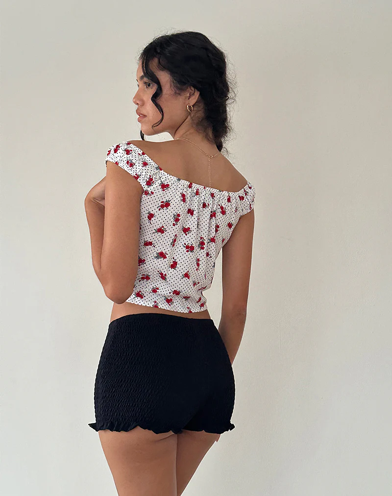 Derige Bardot Top in White Rose Polka - Image 5