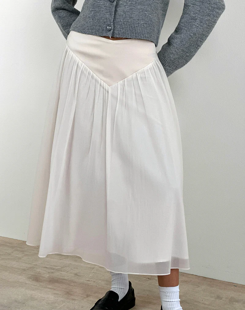 Derika V Waist Maxi Skirt in Cream - Image 4