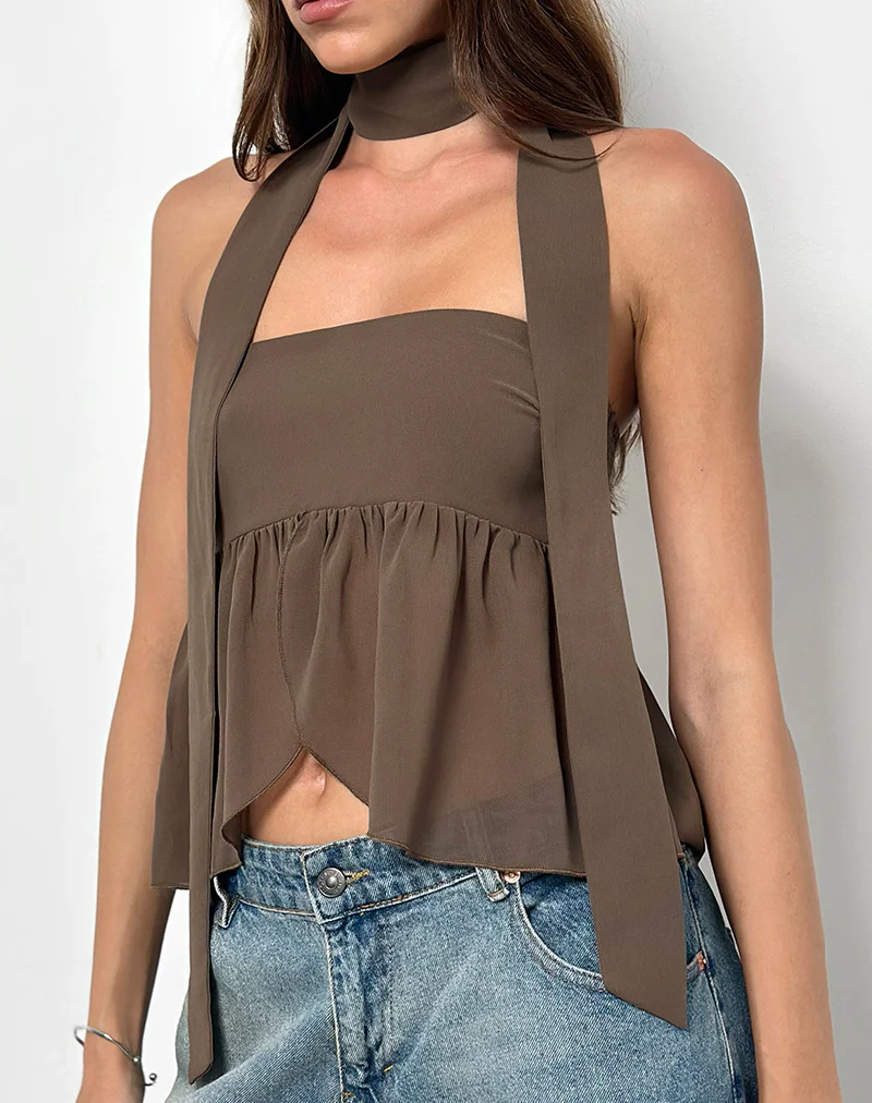 Desir Bandeau Top in Chiffon Coffee - Image 4