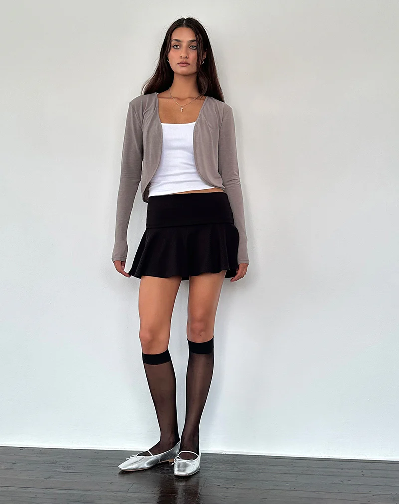 Despina Knitted Long Sleeve Shrug in Warm Grey - Image 4