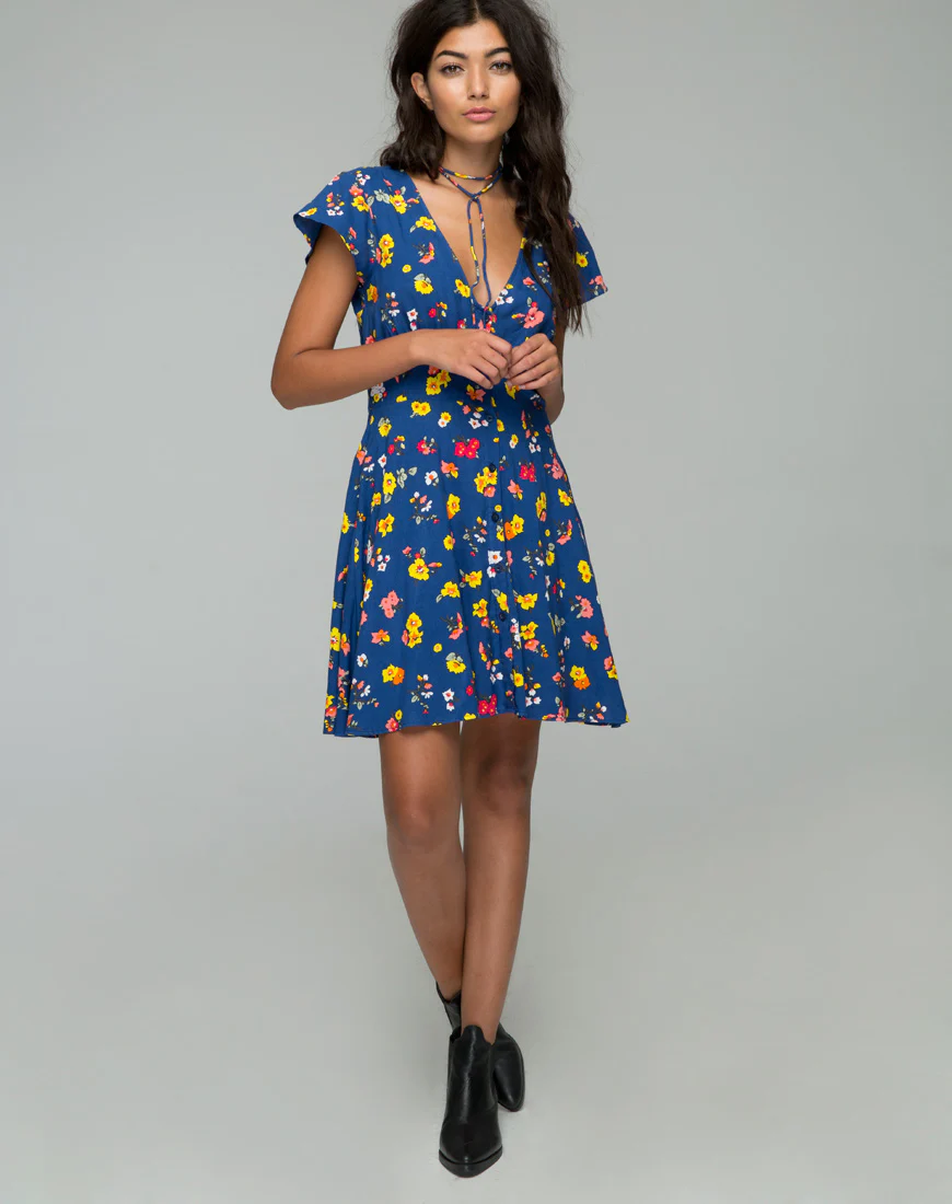Devereux Babydoll Dress in Fleur Navy - Image 3