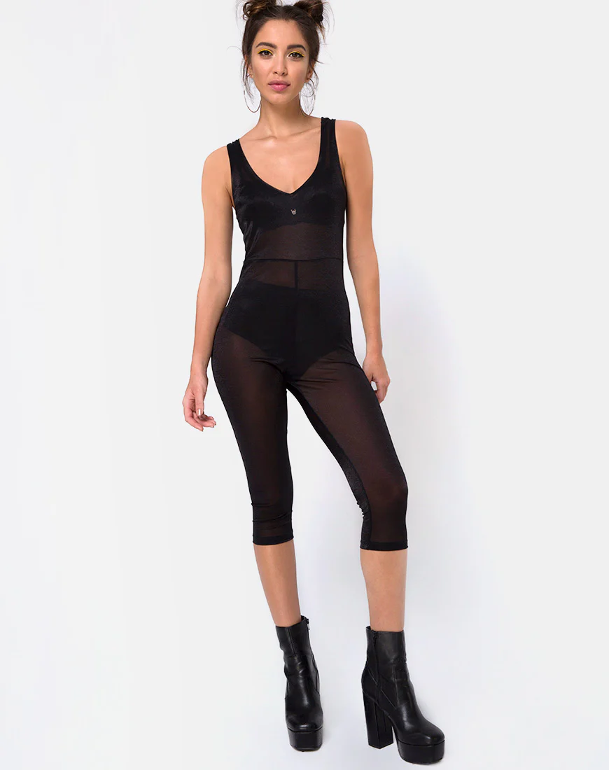 Devile Unitard in Sheer Mesh Black - Image 2
