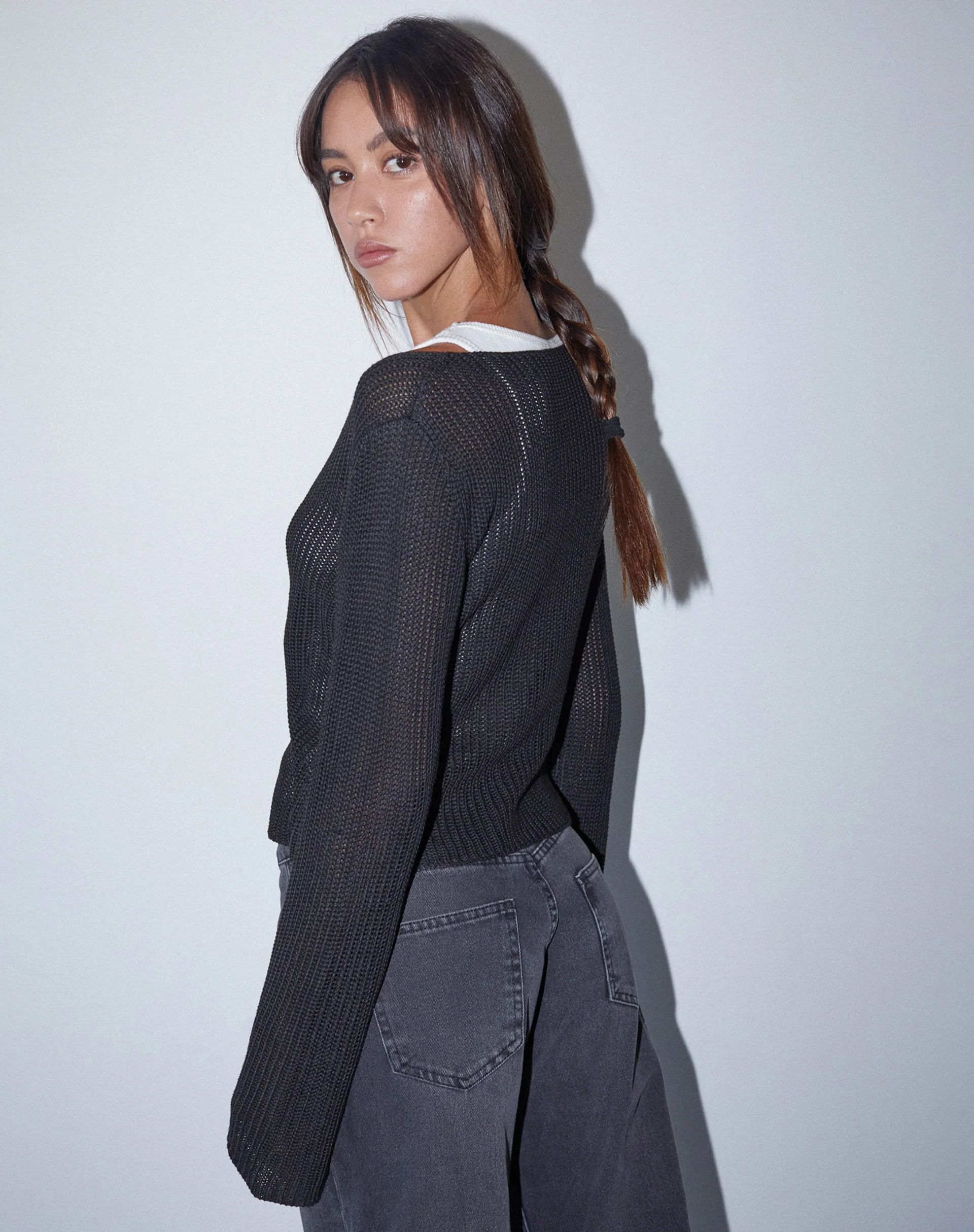 Devita Long Sleeve Knitted Top in Black - Image 4