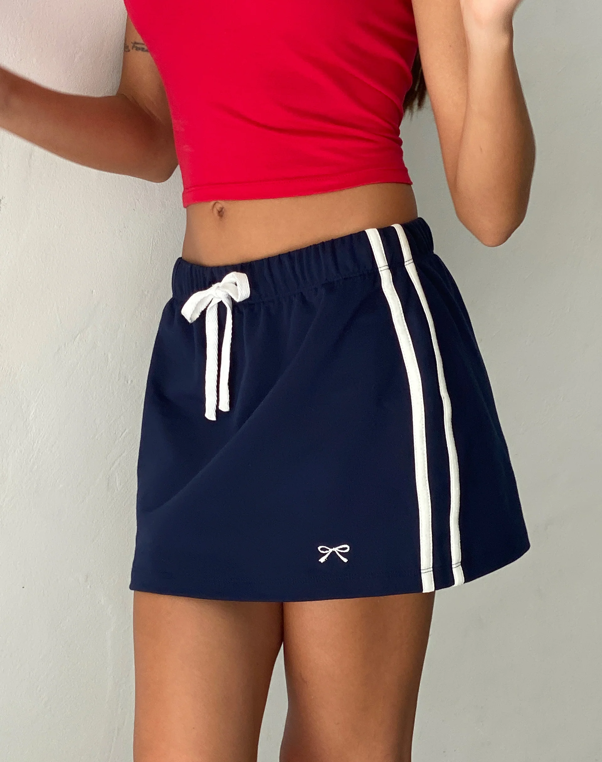 Dheca Mini Skirt in Navy with White Side Stripe - Image 2
