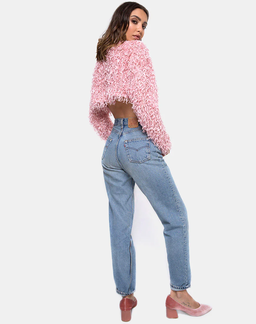 Diabla Crop Jumper in Shaggy Knit Sugar Pink - Image 4