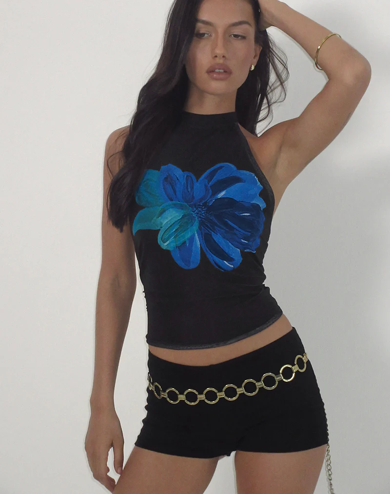 Diana Halterneck Top in Watercolour Flower Blue - Image 4