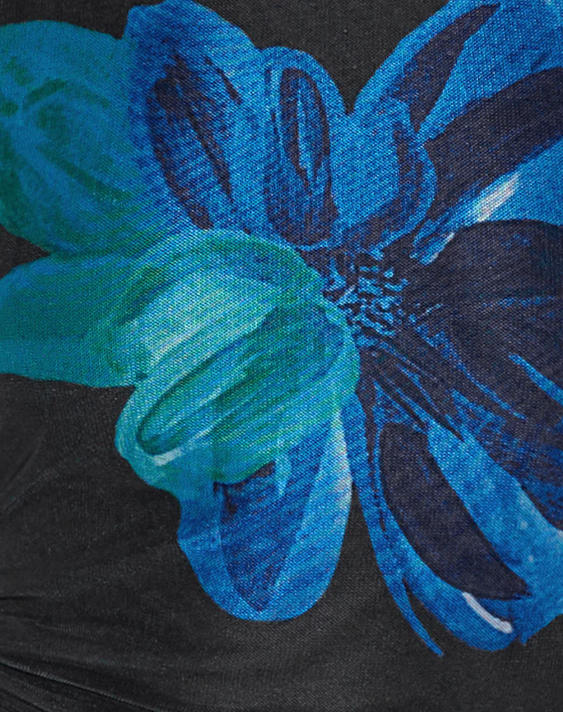 Diana Halterneck Top in Watercolour Flower Blue - Image 6