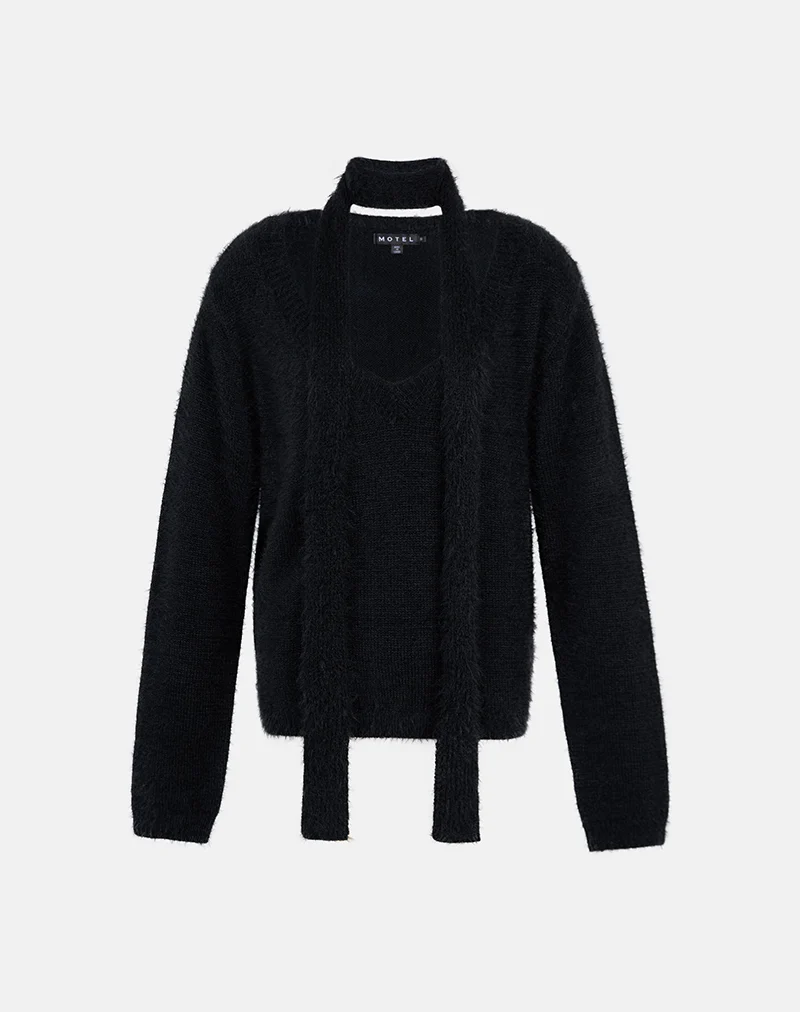Dikara Jumper with Scarf in Knit Black - Image 5
