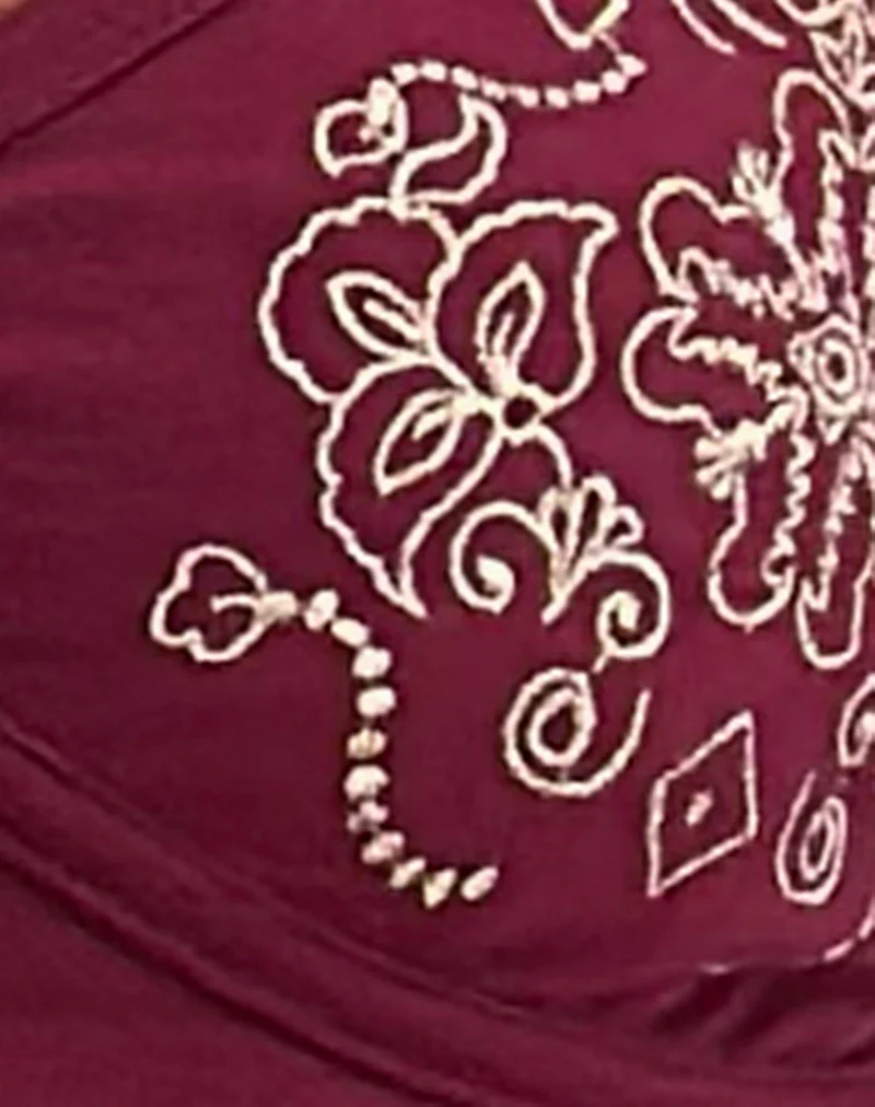 Dimaya Mini Dress in Burgundy with Floral Embroidery - Image 6