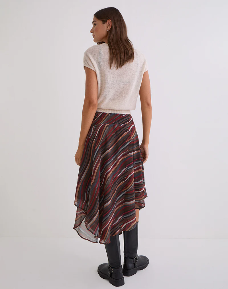 Diona Midi Skirt in Chiffon 70's Shadow Stripe - Image 4