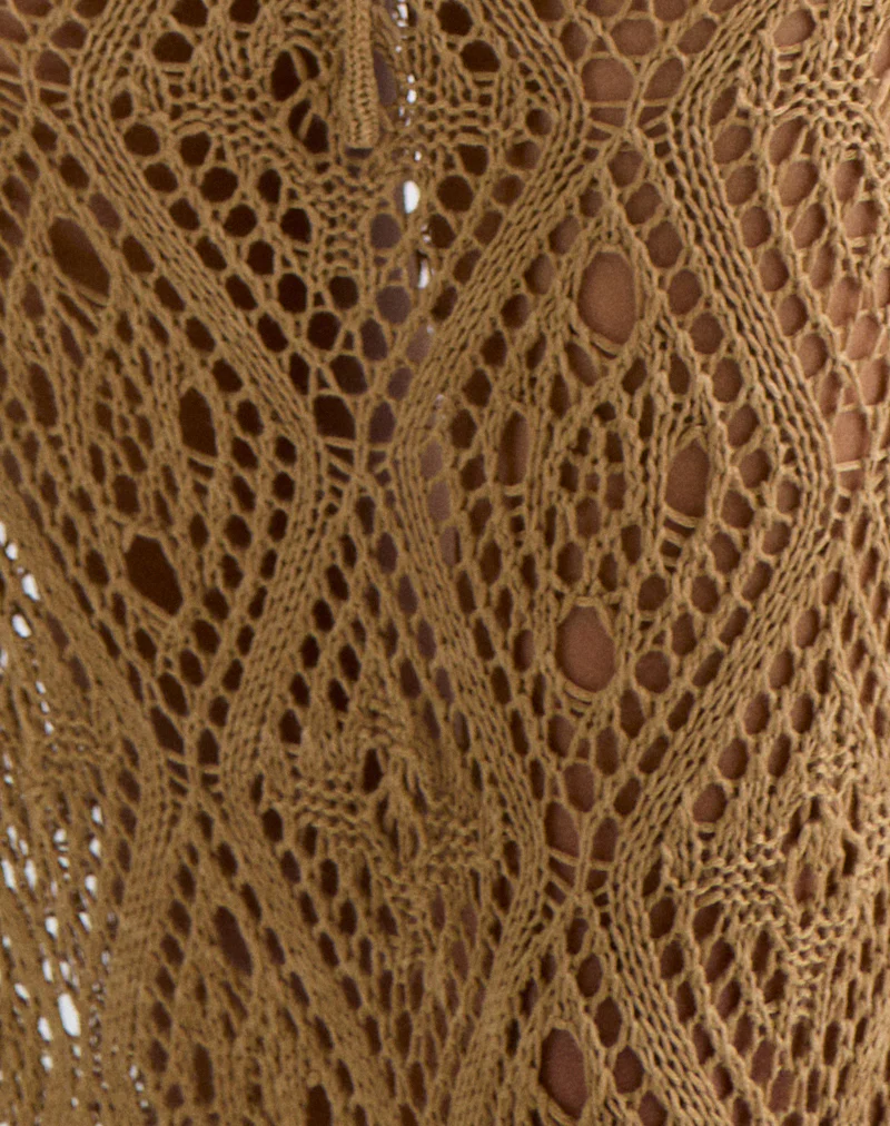Diora Tie Front Skirt in Crochet Camel - Image 5