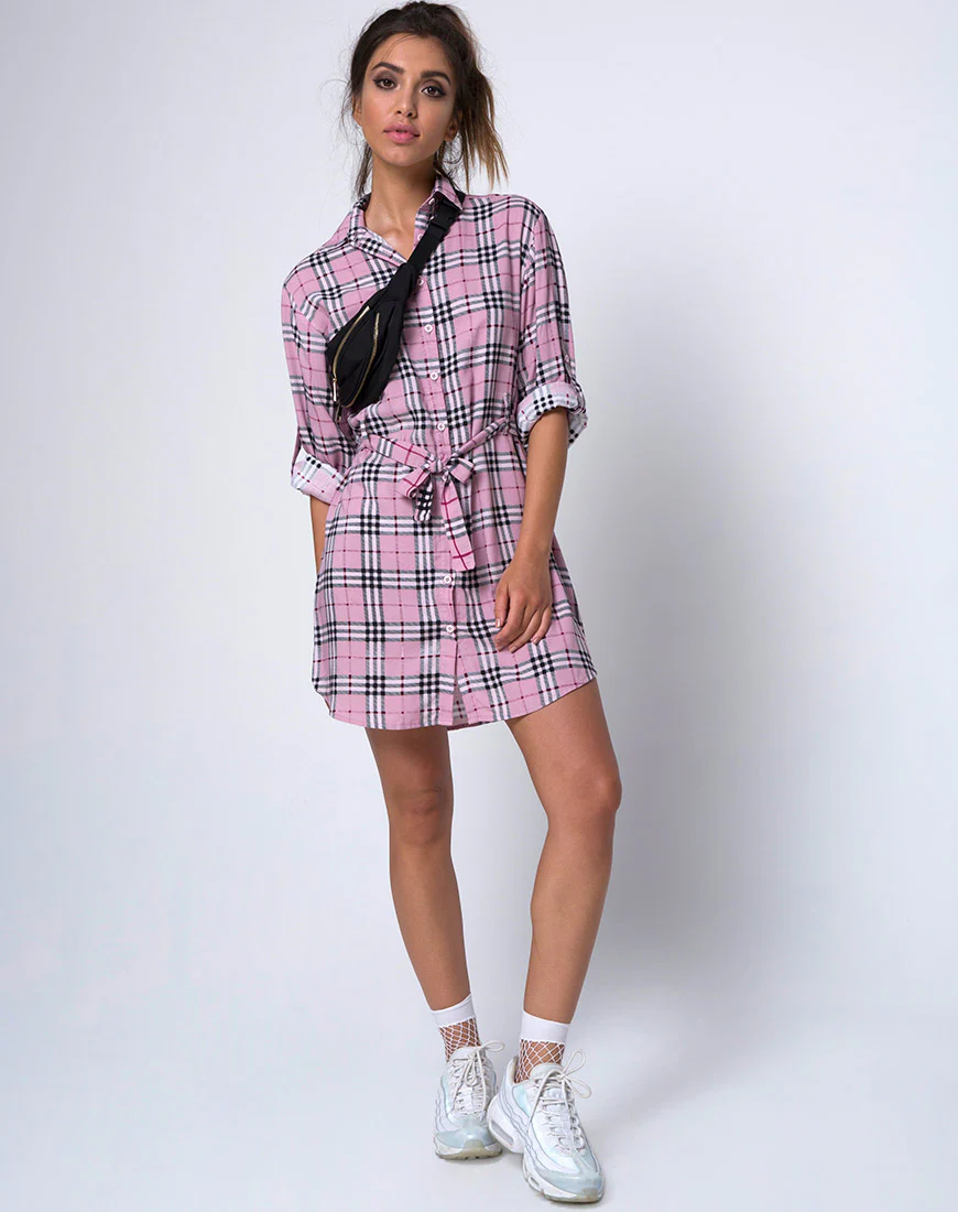 Dise Shirt Dress in Pink Check - Image 3