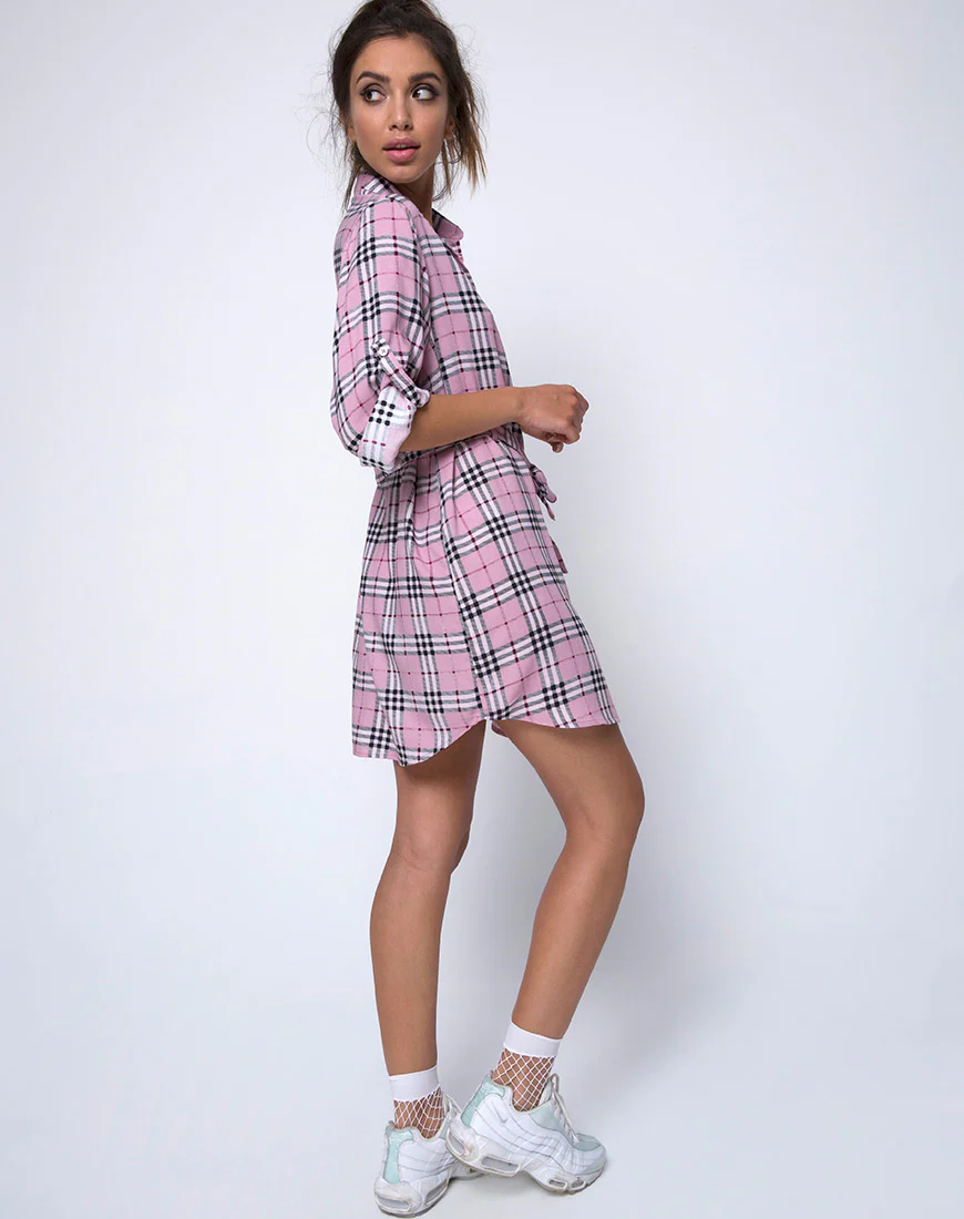 Dise Shirt Dress in Pink Check - Image 4