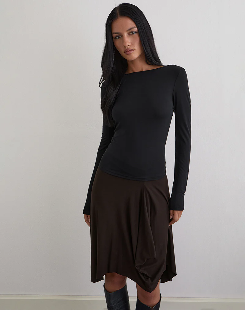 Diya Long Sleeve Twist Back Top in Cupro Black - Image 2
