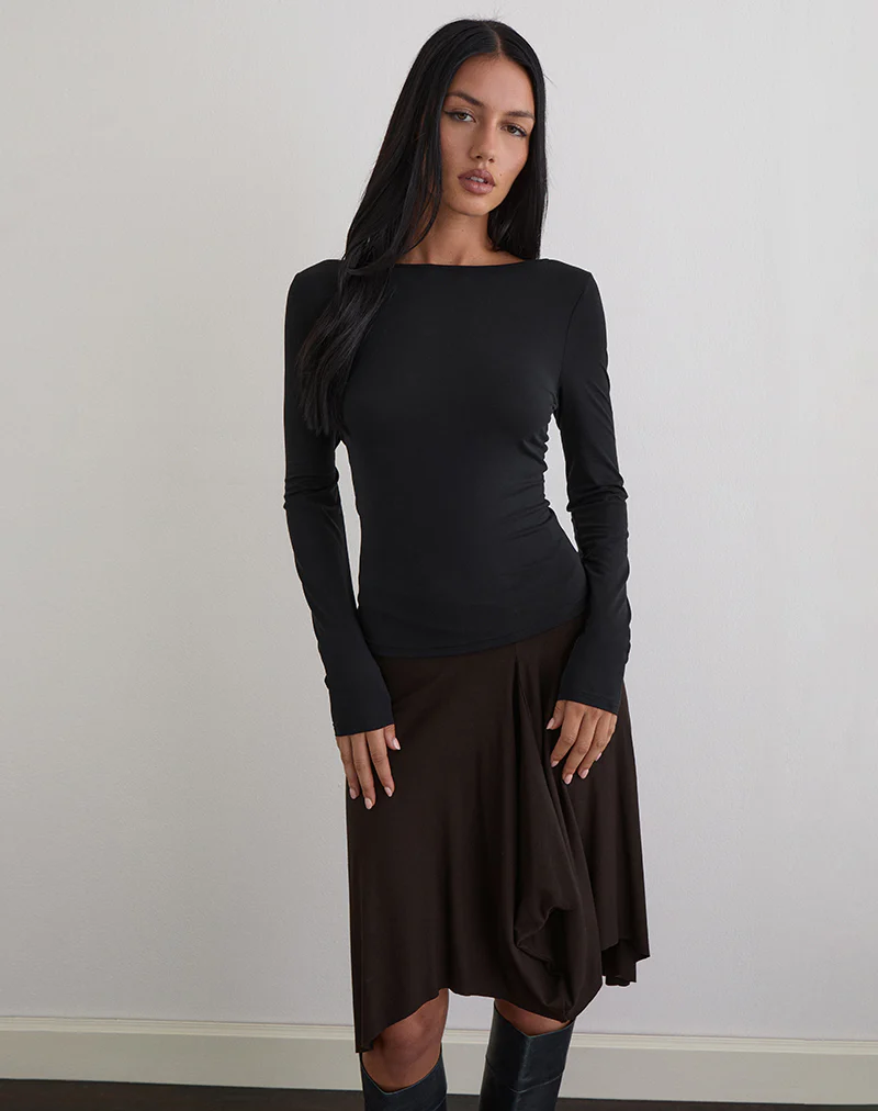 Diya Long Sleeve Twist Back Top in Cupro Black - Image 4
