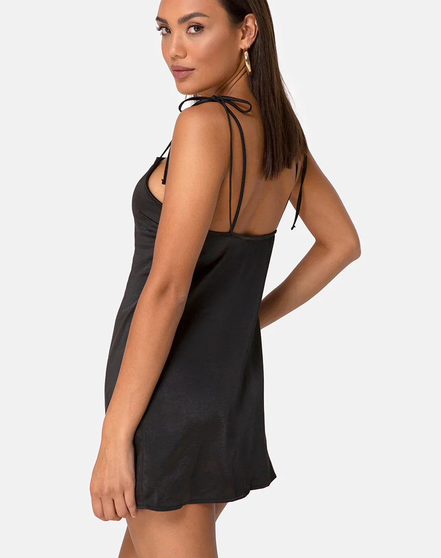 Doella Dress in Satin Black - Image 2