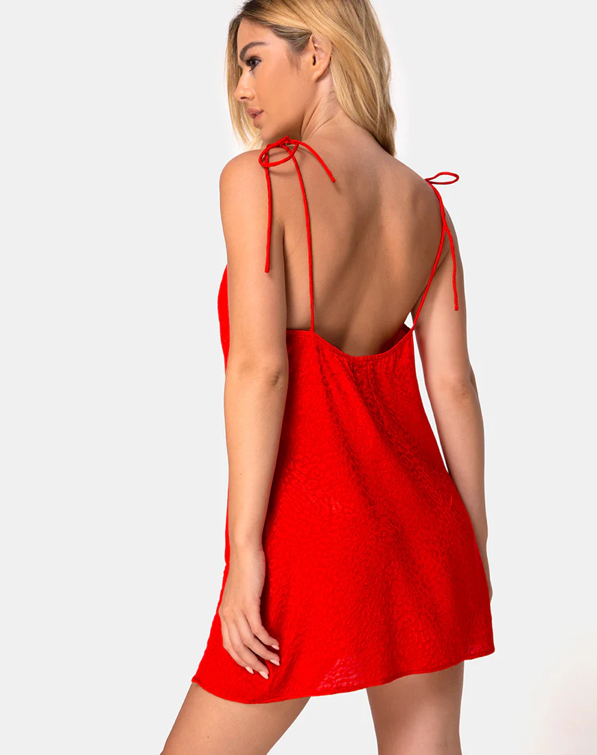 Doella Slip Dress in Satin Cheetah Red - Image 2