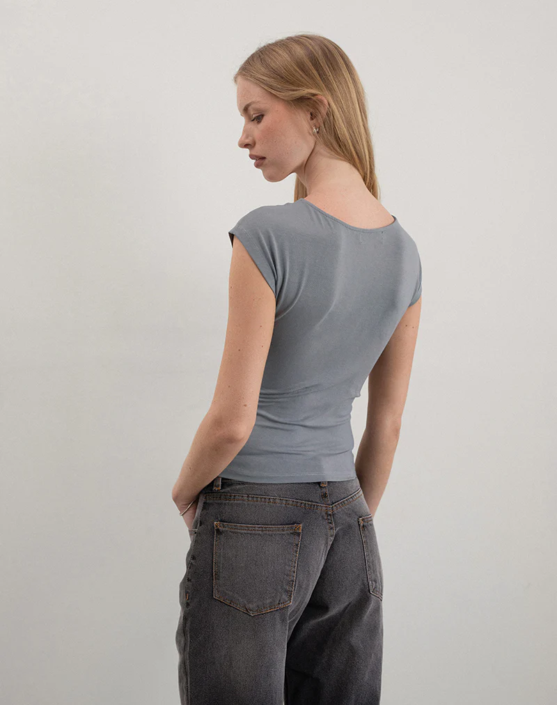 Dolores Wrap Top in Rayon Jersey Grey - Image 3