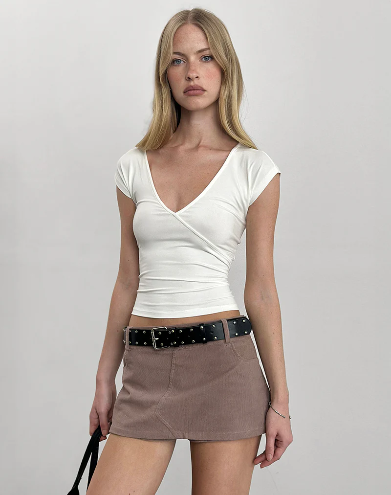 Dolores Wrap Top in Rayon Jersey Ivory - Image 5