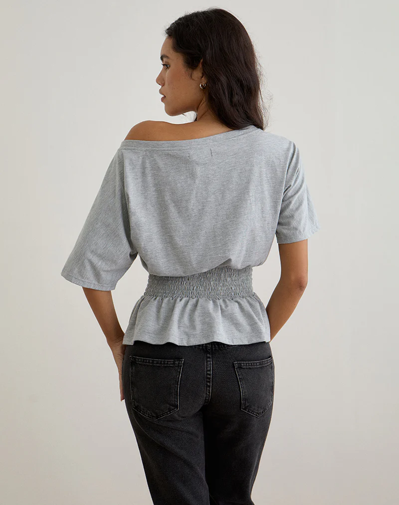 Domani Off the Shoulder Top in Grey Marl - Image 3